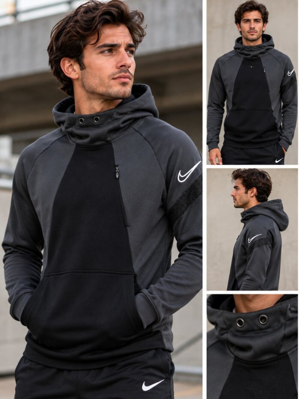 Nike Dri-FIT Academy Pro Men's Large Pullover Hoodie Grey Black